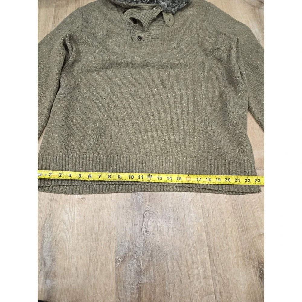 Banana Republic Heritage Men's XXL Olive Flecked Knit Henley Sweater Faux Fur...